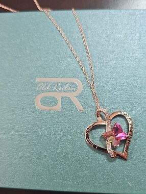 Rose Gold Heart Pendant Necklace with Pink Crystal - Unbranded